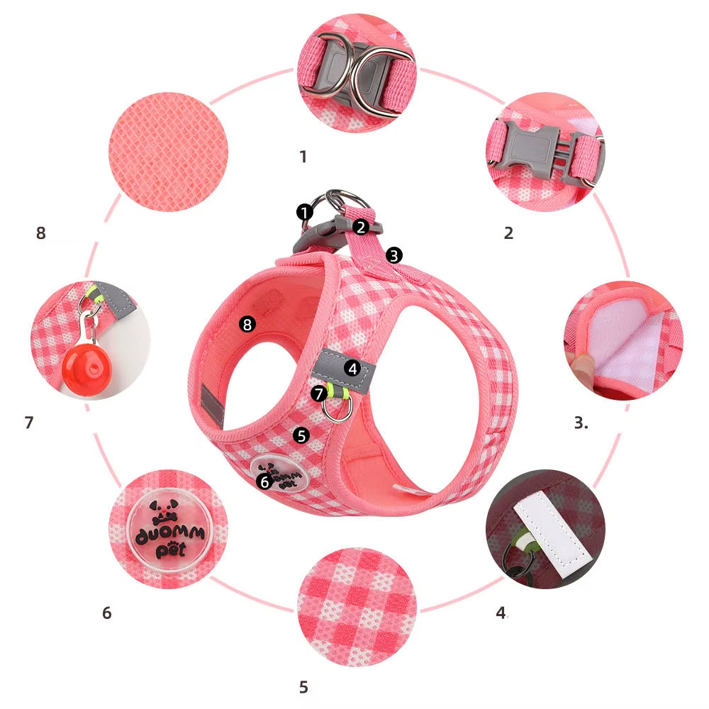 Pet Chest Back, Suitable for Cats and Dogs, Various Sizes, Plaid Pattern, Pet Leash, Pet Supplies