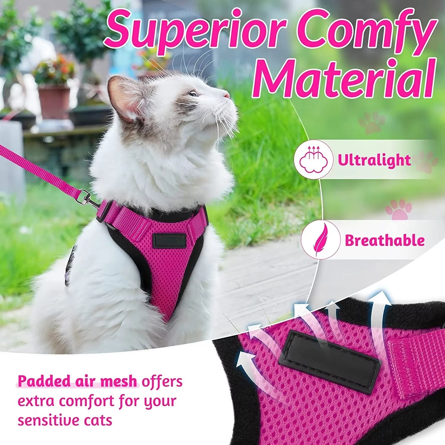 Cat Harness and Leash Set Stylish Escape Proof Cat Vest Harness Adjustable Breathable Pet Harness with Reflective Trim