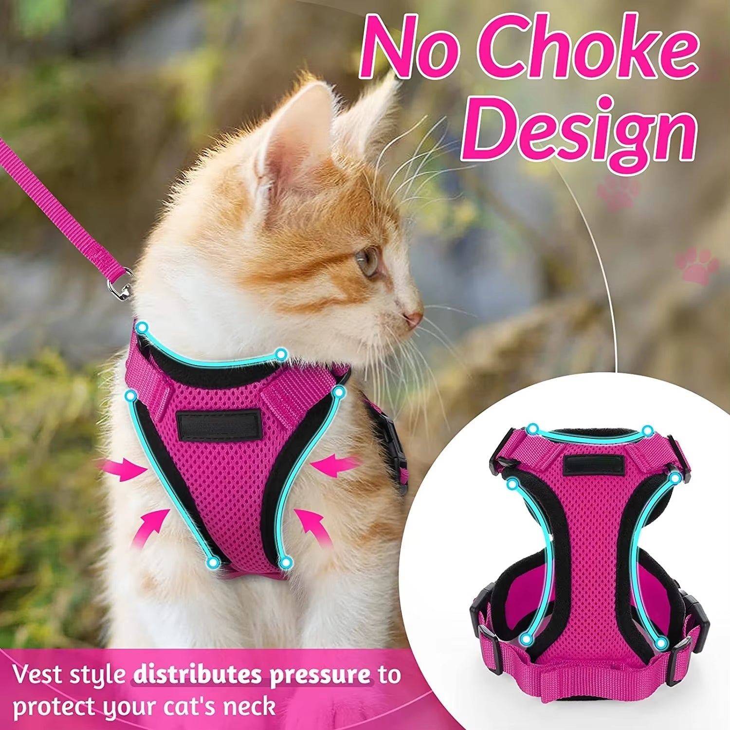 Cat Harness and Leash Set Stylish Escape Proof Cat Vest Harness Adjustable Breathable Pet Harness with Reflective Trim