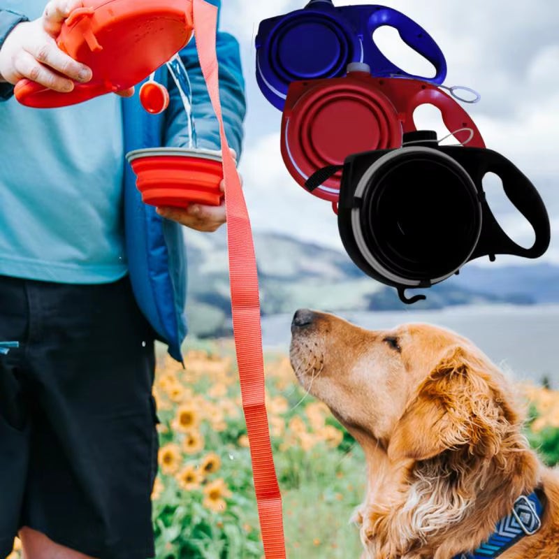 Multifunction Small Pet Dog Leash Rope for Big Dog Collar with Built-In Water Bottle Bowl Waste Bag Dispenser Dog Accessories