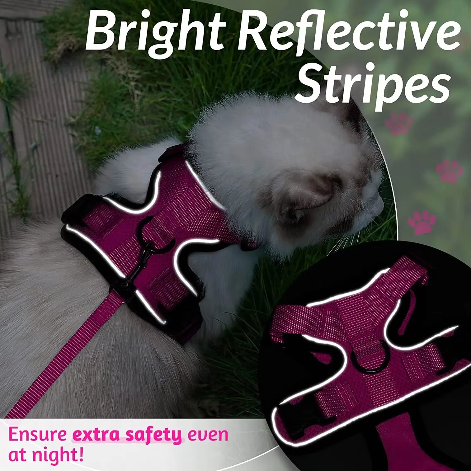 Cat Harness and Leash Set Stylish Escape Proof Cat Vest Harness Adjustable Breathable Pet Harness with Reflective Trim