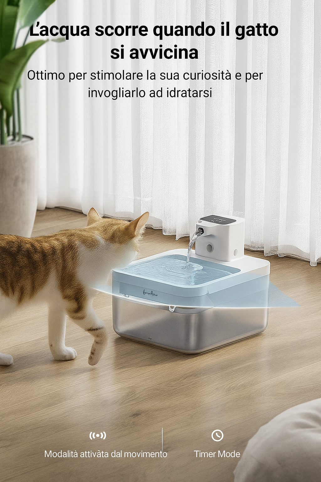 Fontana d'acqua per gatto automatica senza fili