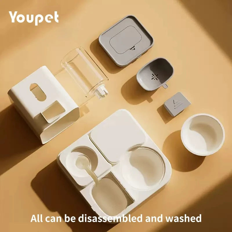 Cat Bowl Automatic Feeder with Spill Proof Design with Water Fountain Pet Food Dispenser for Small Medium Large Cats Dogs