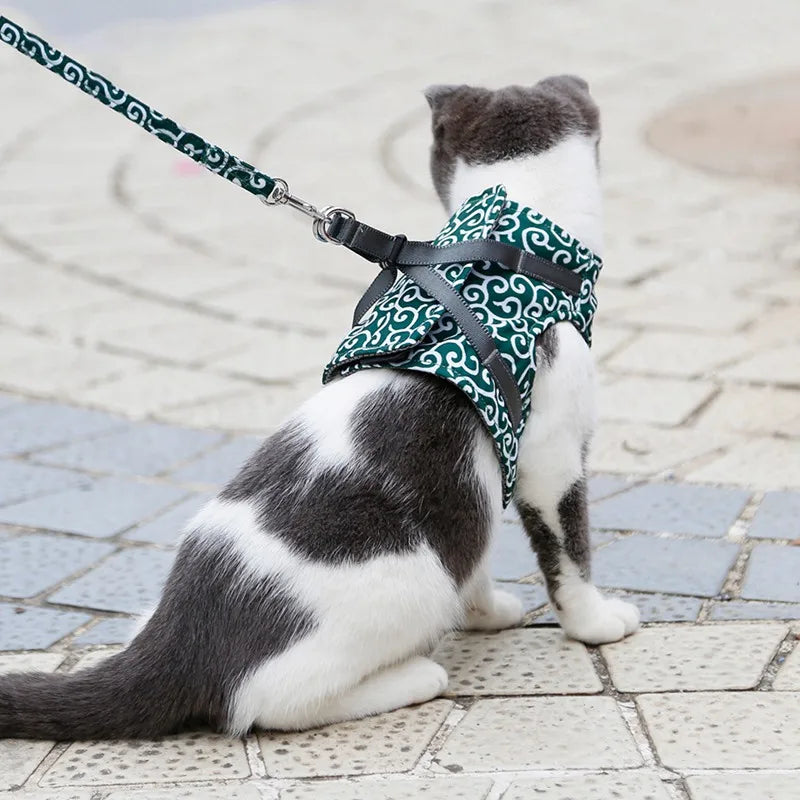 Cat Vest Harness and Leash Set Escape Proof Cat Japanese Style Harness for Outdoor Walking Pet Accessories Japanese Cat Collar