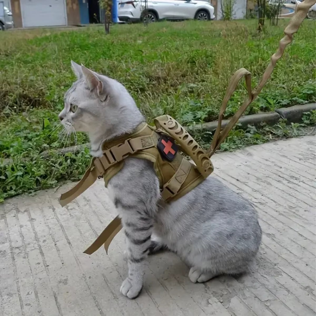 Khaki Tactical Cat Chest Harness Vest Lead Rope Anti-Break Adjustable Walking Cat Leash Dog Small Dog Chain