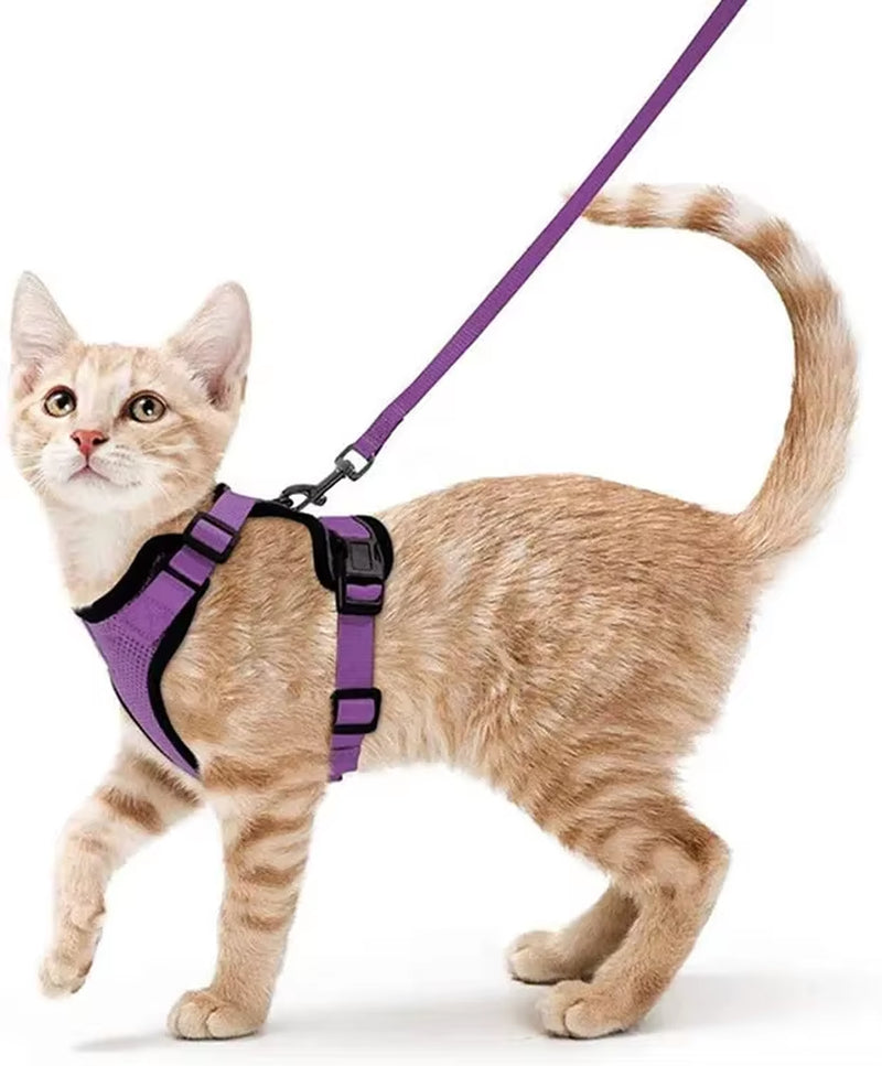 Cat Harness and Leash Set Stylish Escape Proof Cat Vest Harness Adjustable Breathable Pet Harness with Reflective Trim